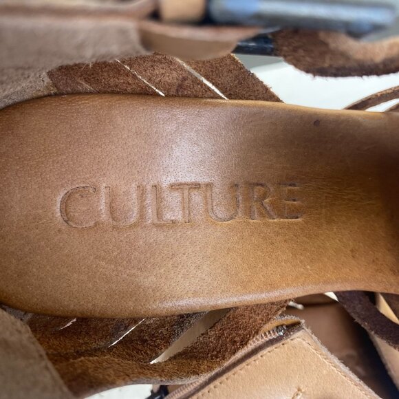 CULTURE Womens Platform Wedge Sandals Brown Leather Basket Weave Buckle Size 41 - Picture 6 of 16